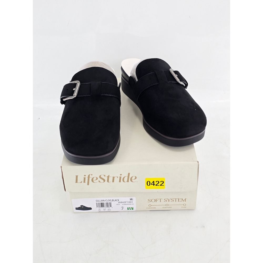 LifeStride Gillian Clog Womens 7W Black Buckle Platform Mules - New